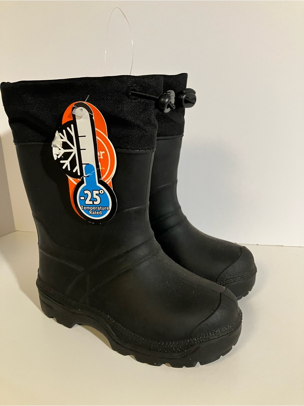 wonder nation Black Kids Winter Rain & Snow Boots with Drawstring Cuff